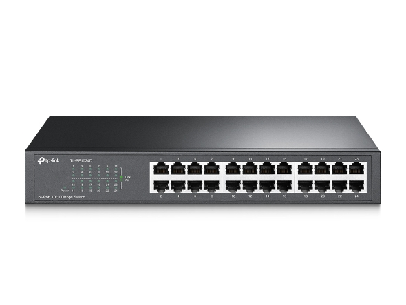 TP-LINK24-port 10/100Mbps Desktop/Rackmount Switch24 10/100M RJ45 ports. Innovative energy-efficient technology saves power up to 75% Supports MAC address self-learning and auto MDI/MDIX. Standard 13-inch steel case.